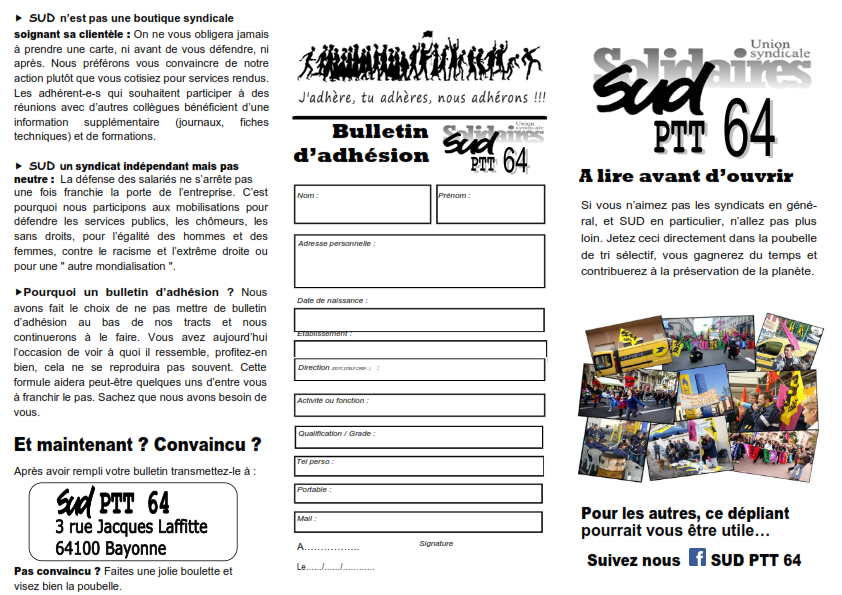 Bulletin d adhesion sud ptt 64 02 19 001